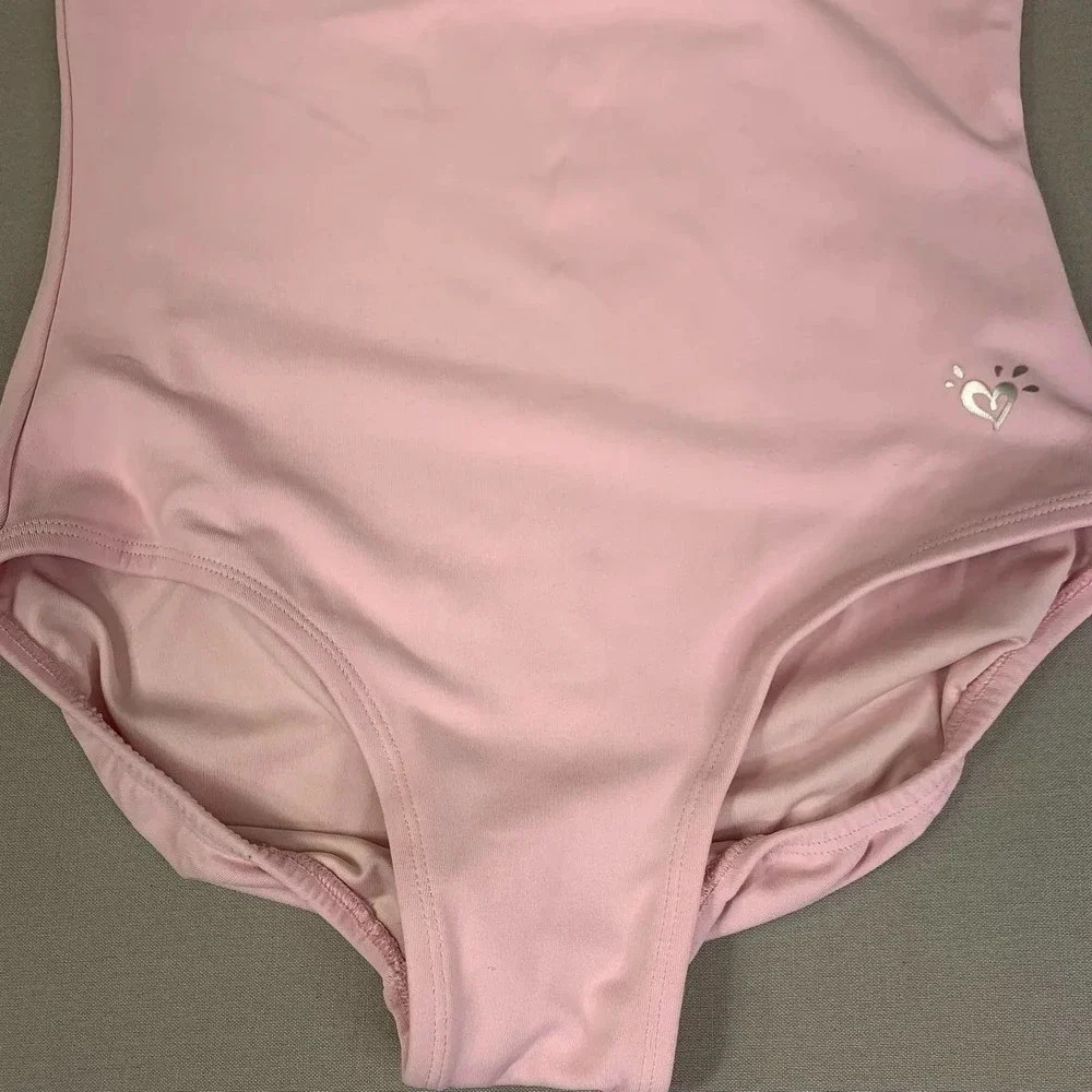 JUSTICE Active Girl's One Piece Flutter Cap Sleeves Swimsuit Baby Pink Size 14 - Picture 5 of 12